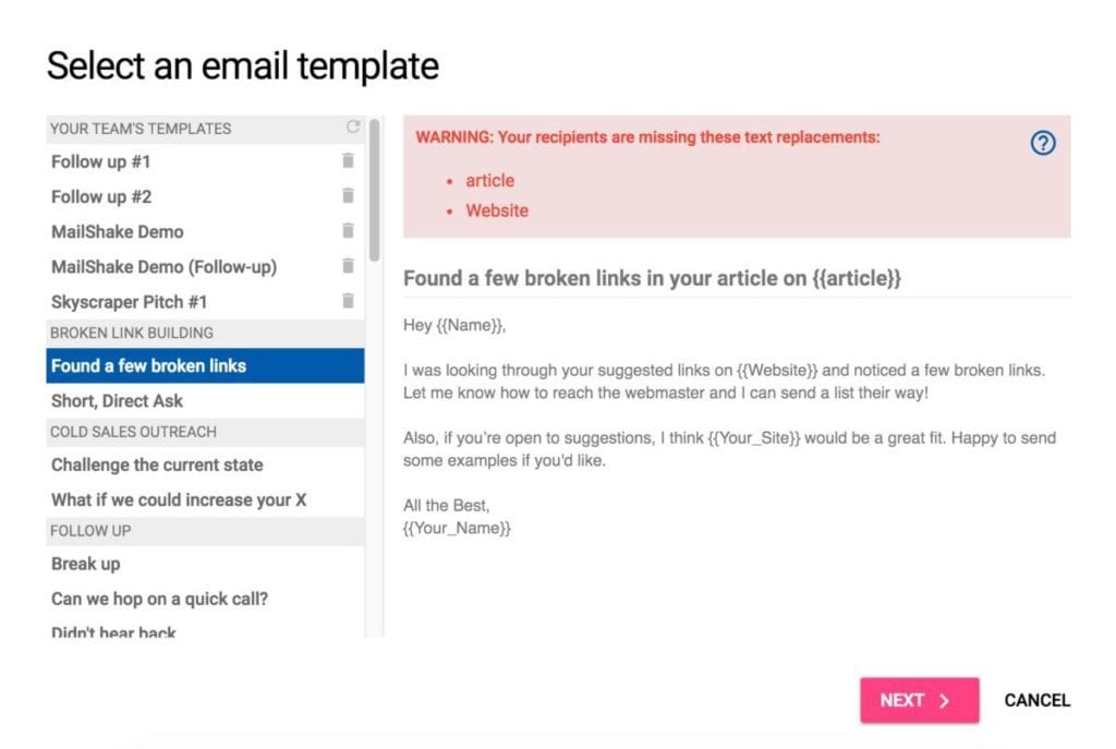 Mailshake Templates List