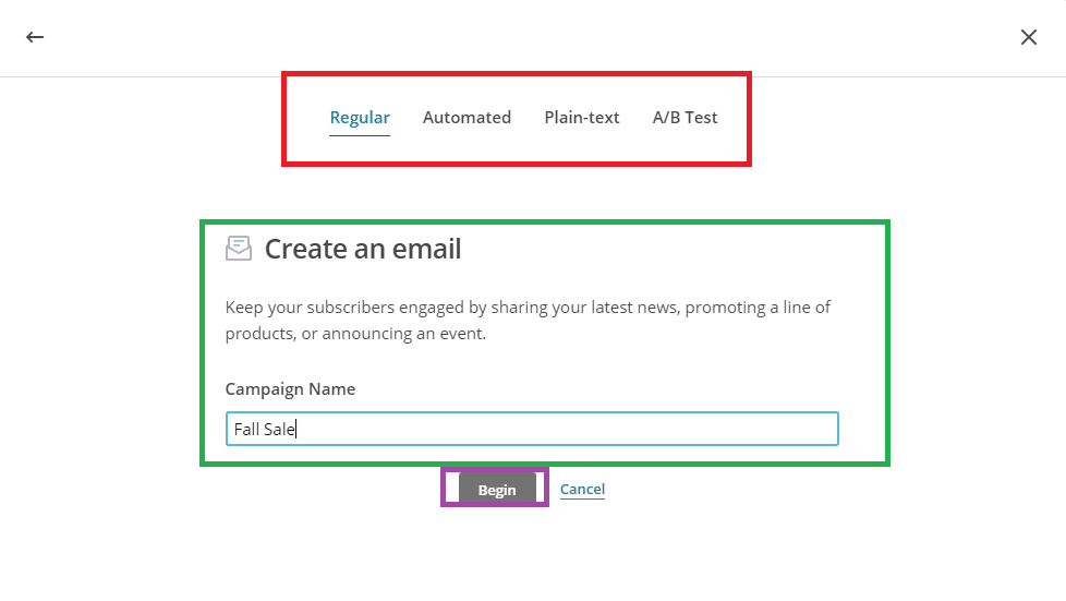 Choose type of email