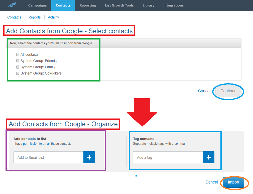 import Function on Contacts Screen