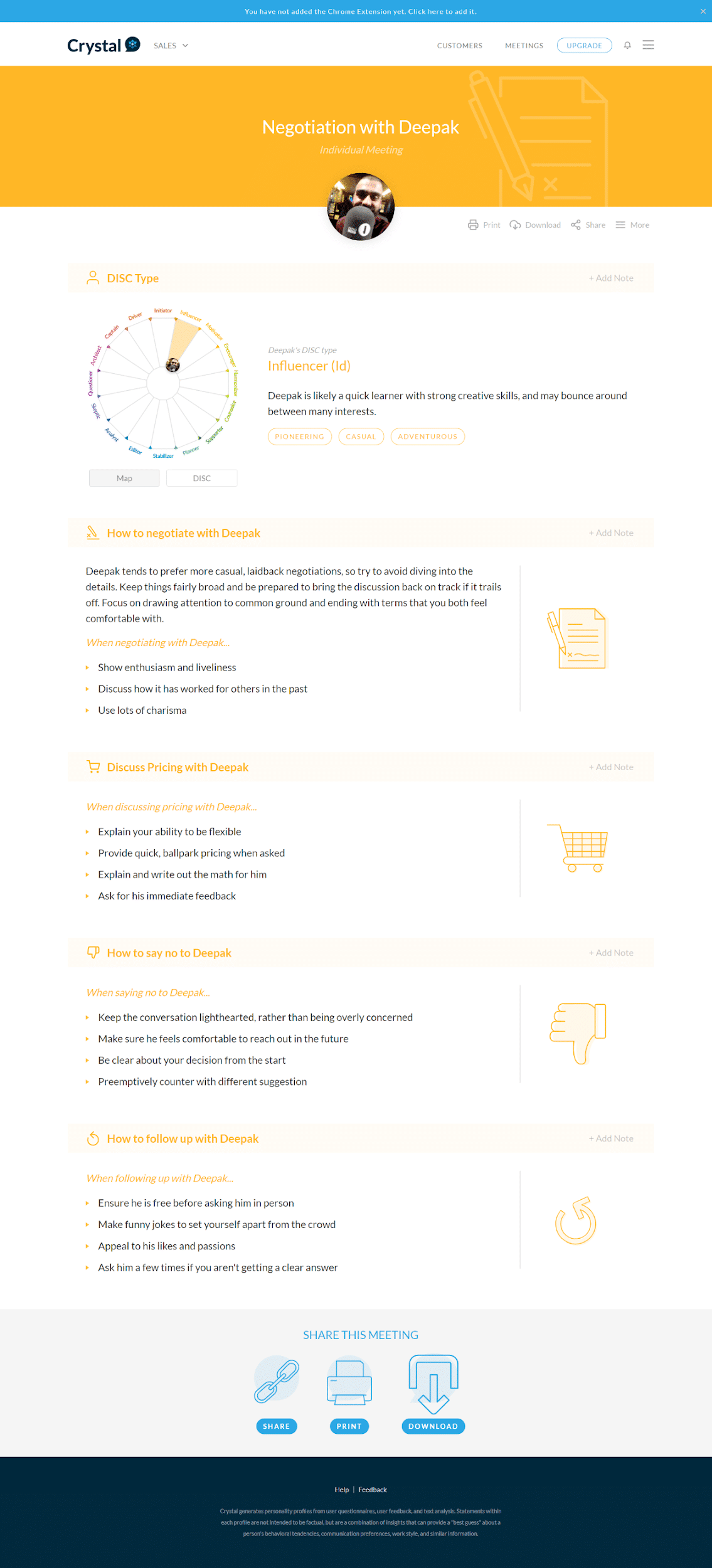 Deepak’s negotiation report card