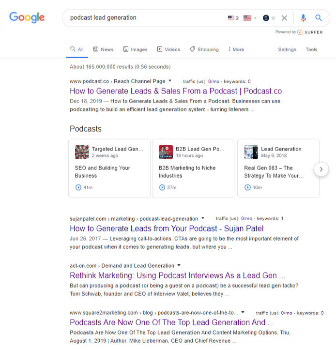 Google search "podcast lead generation"