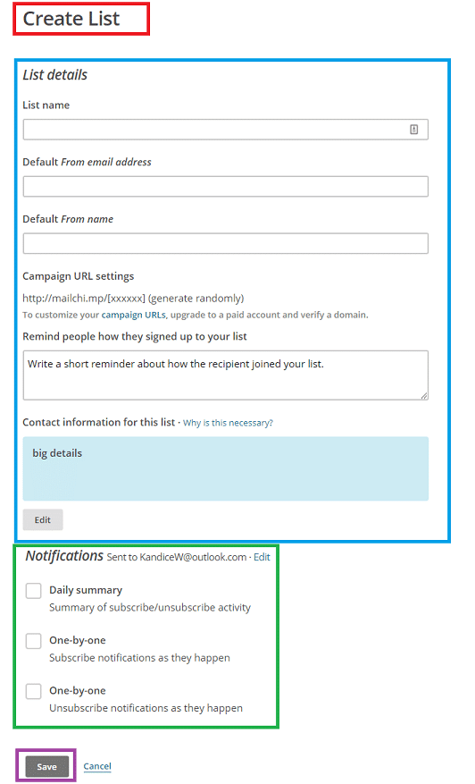 Create list form