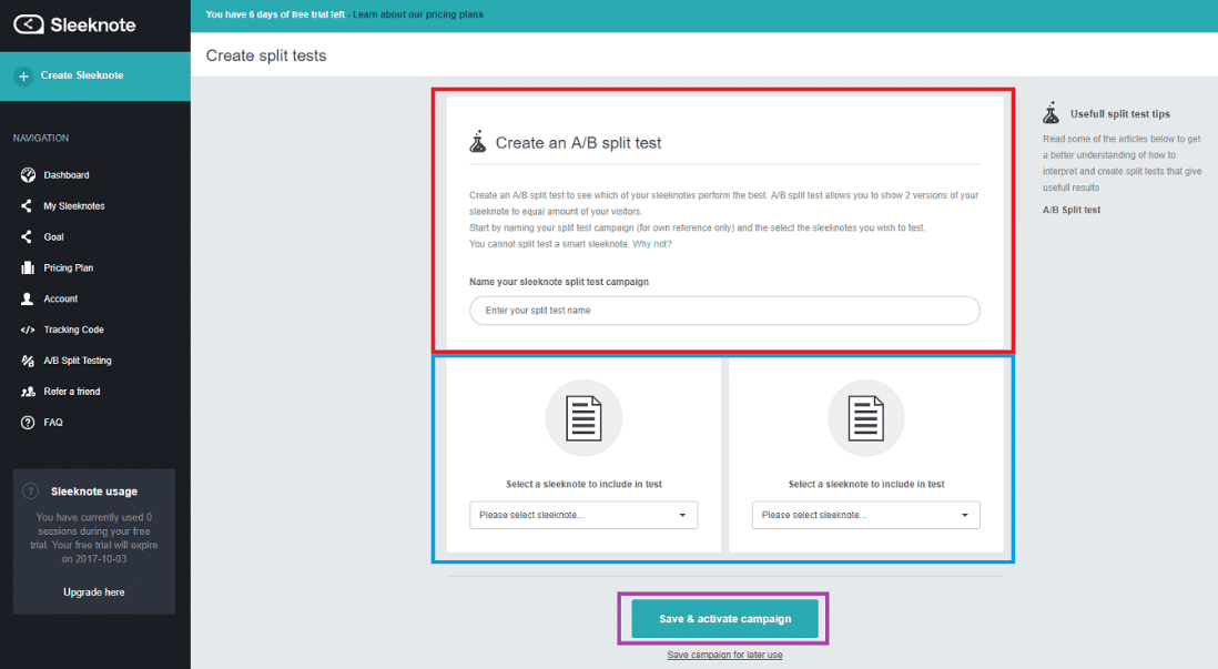 Create an A/B Split Test