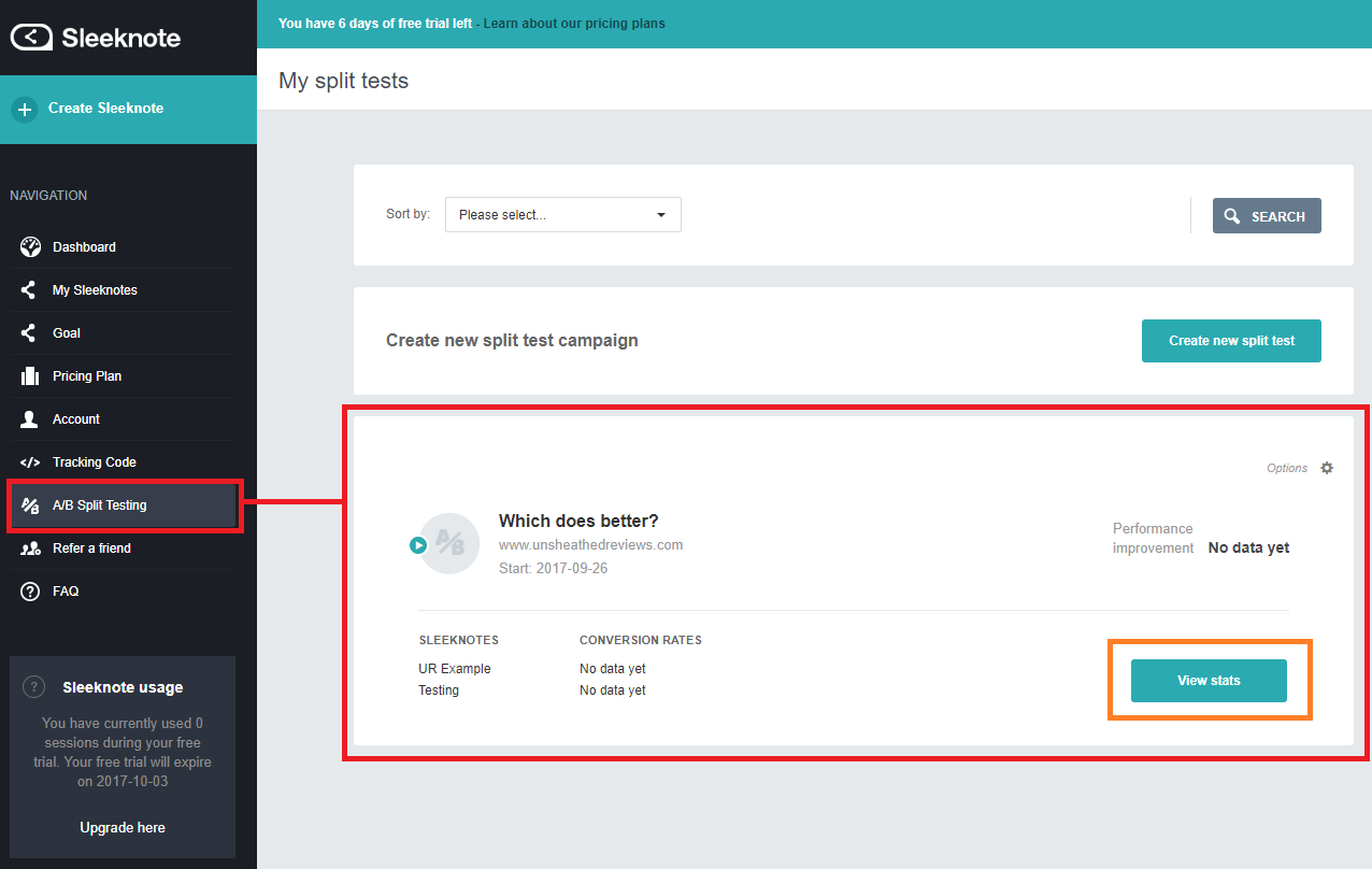 A/B Split Testing Dashboard