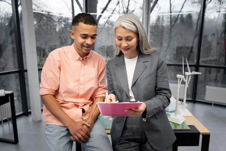 Lead generation consultant discusses client success metrics and strategy outcomes with consulting company representative