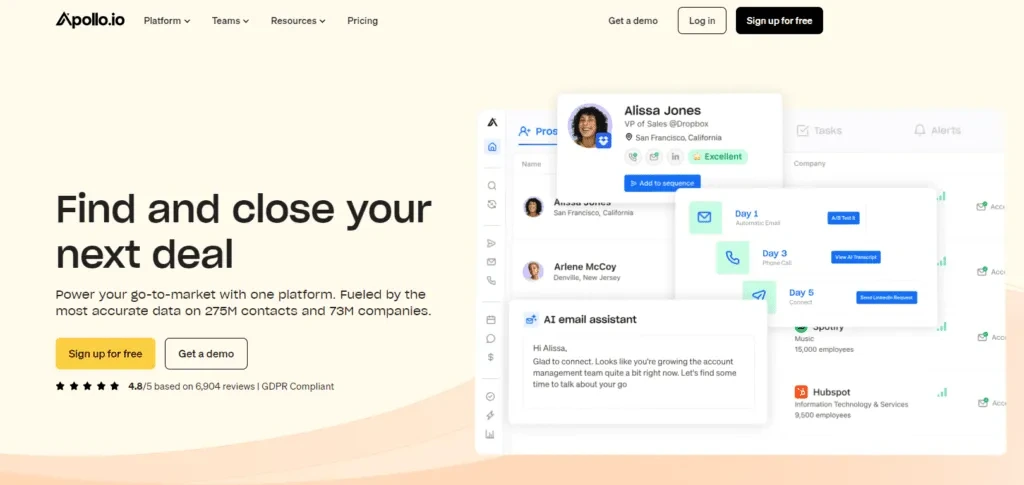 This image is a screenshot of apollo.io landing page.