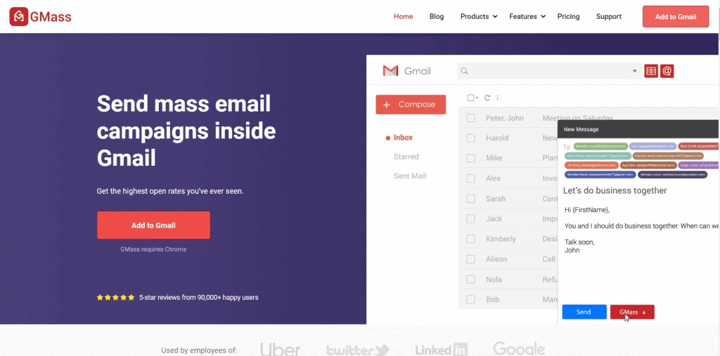 This image is a screenshot of GMass homepage.