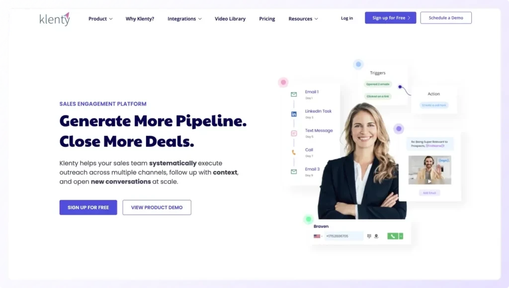 This image is a screenshot of Klenty homepage, a lead generation tool. 