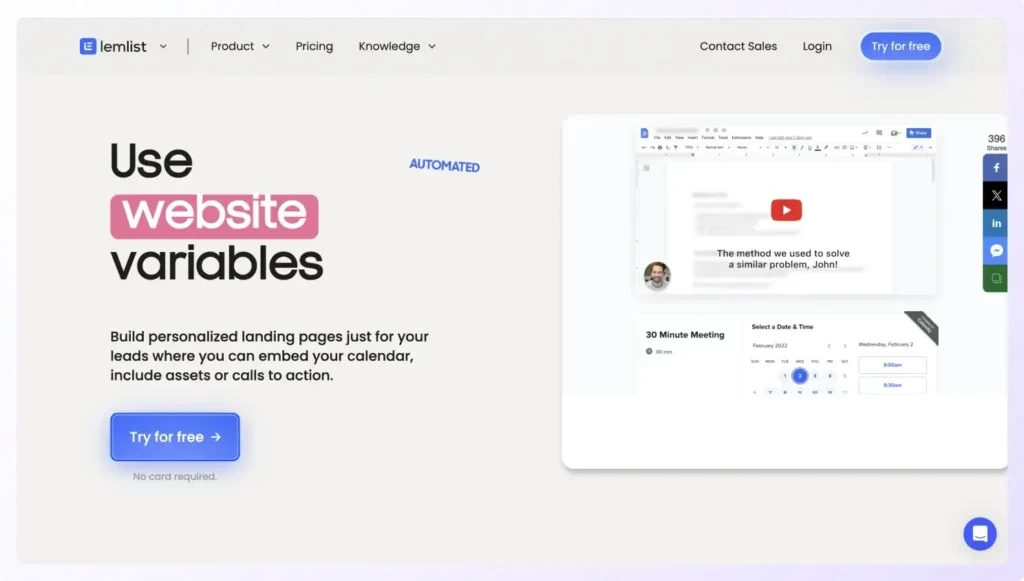 This image is a screenshot of Lemlist  homepage.