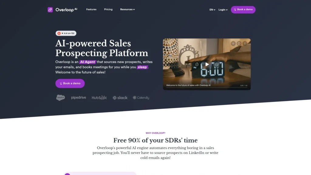 This image is a screenshot of Overloop(formerly prospect.io) homepage, best tool for Agencies running.