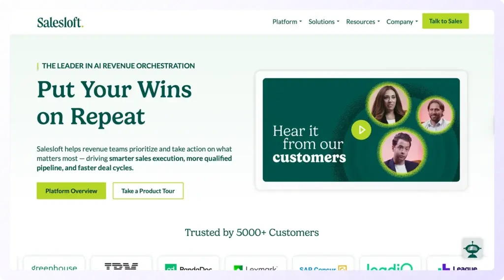 The image is a screenshot of Salesloft landing page.