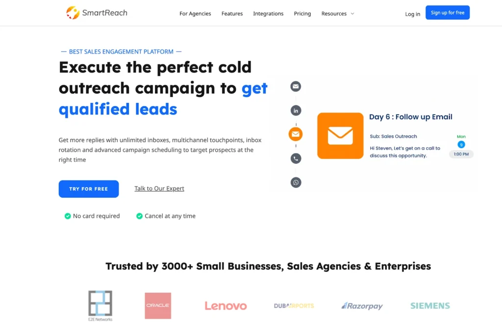 This image is a screenshot of SmartReach homepage.